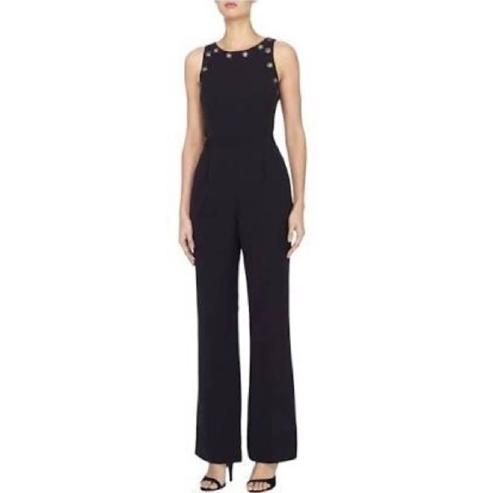 CATHERINE MALANDRINO Jewel Neck Flare Jumpsuit